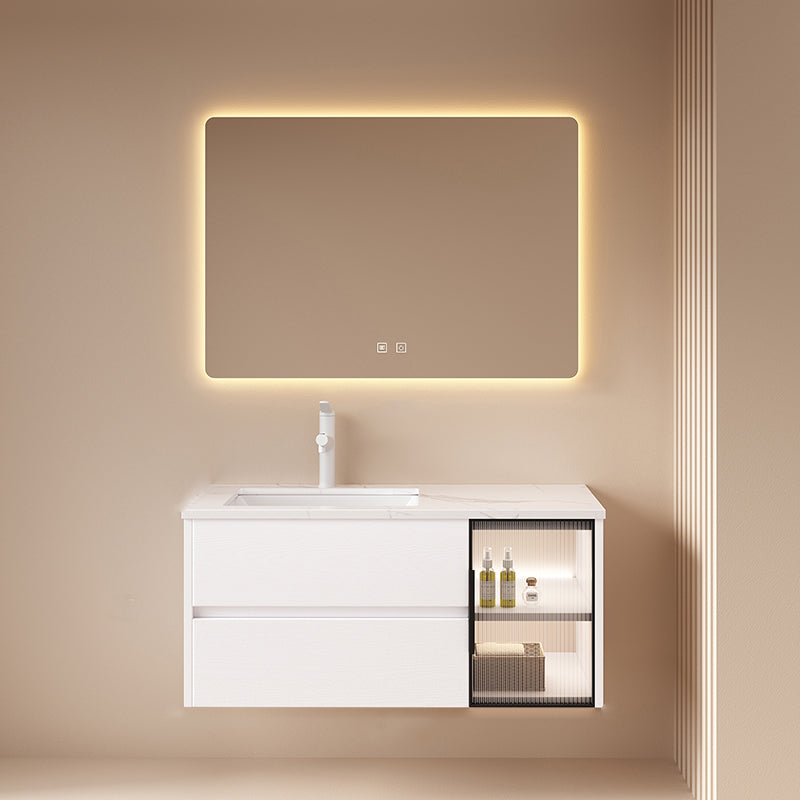 Wall Mounted Bath Vanity Mirror Single Sink Rectangular Bathroom Vanity with 2 Drawers