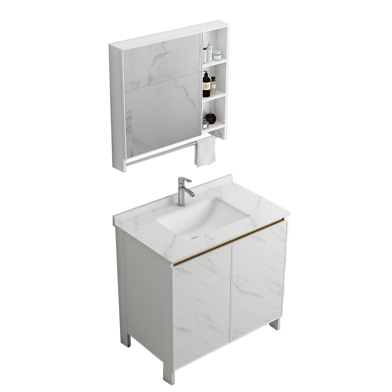 Free Standing Vanity Set White Drawer Ceramic Sink Faucet Vanity Set with Mirror