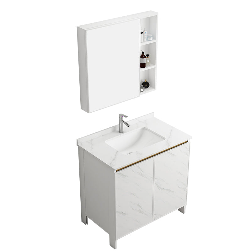 Free Standing Vanity Set White Drawer Ceramic Sink Faucet Vanity Set with Mirror