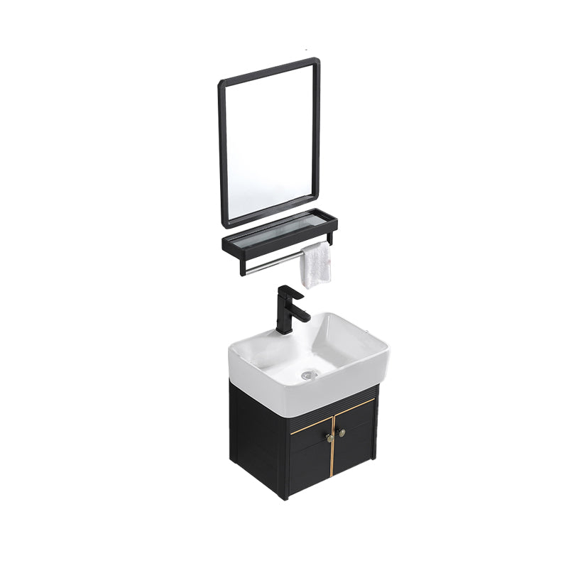 Modern Vanity Set Wall-mounted Ceramic Sink Black Faucet Vanity with Mirror