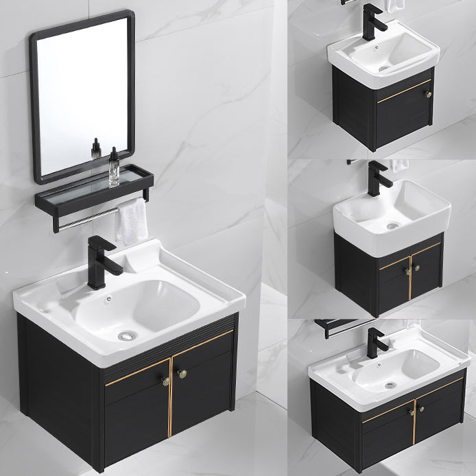 Modern Vanity Set Wall-mounted Ceramic Sink Black Faucet Vanity with Mirror