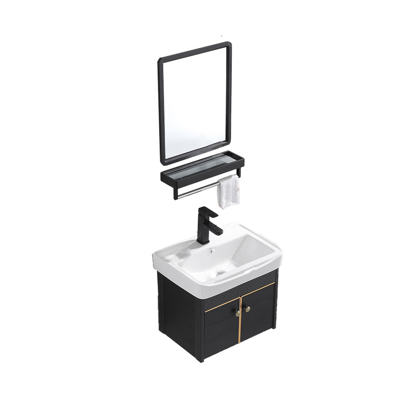 Modern Vanity Set Wall-mounted Ceramic Sink Black Faucet Vanity with Mirror