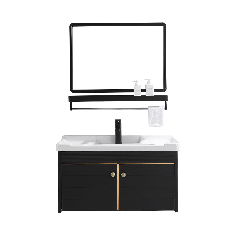 Modern Vanity Set Wall-mounted Ceramic Sink Black Faucet Vanity with Mirror