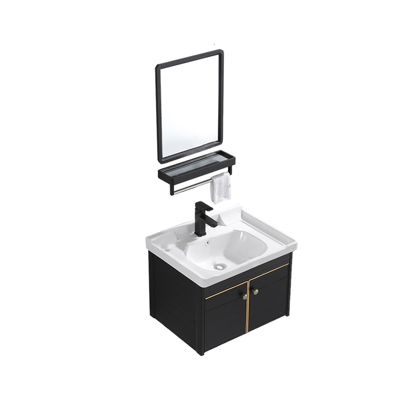 Modern Vanity Set Wall-mounted Ceramic Sink Black Faucet Vanity with Mirror