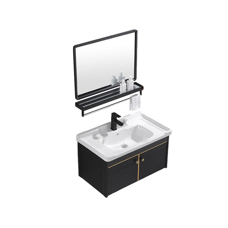 Modern Vanity Set Wall-mounted Ceramic Sink Black Faucet Vanity with Mirror