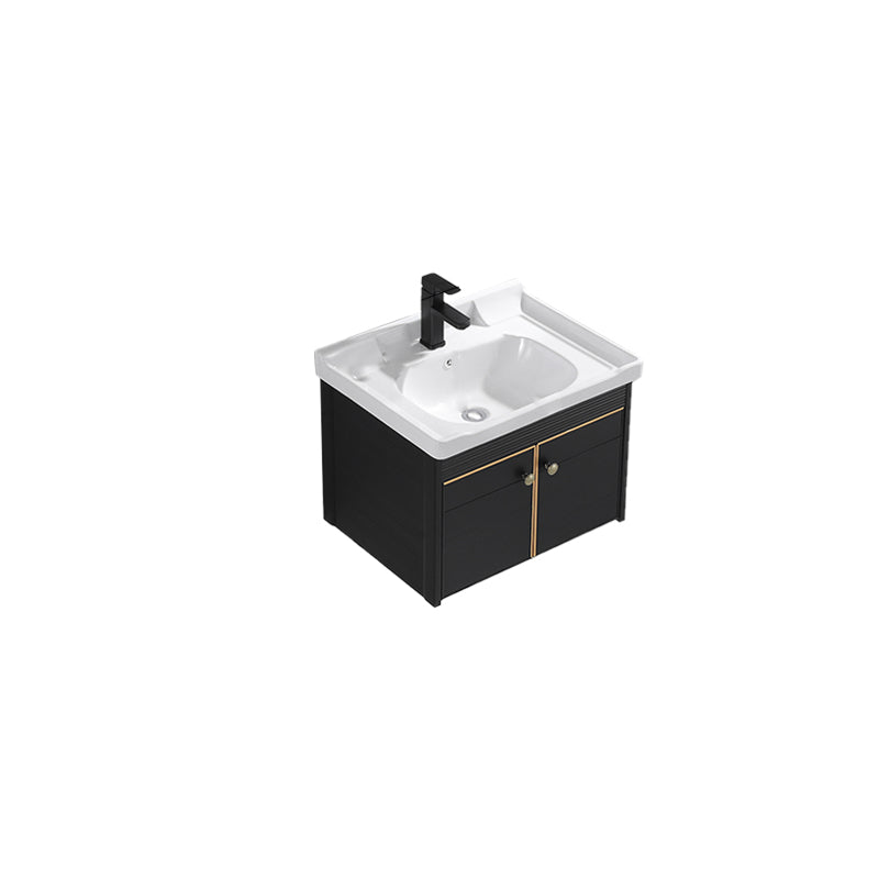 Modern Vanity Set Wall-mounted Ceramic Sink Black Faucet Vanity with Mirror