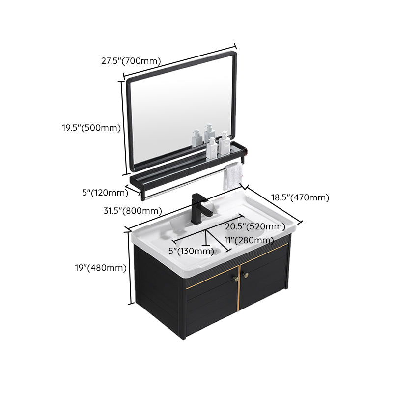 Modern Vanity Set Wall-mounted Ceramic Sink Black Faucet Vanity with Mirror