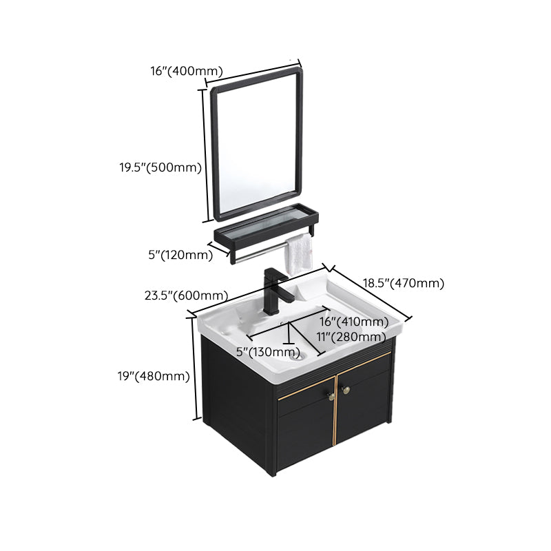 Modern Vanity Set Wall-mounted Ceramic Sink Black Faucet Vanity with Mirror