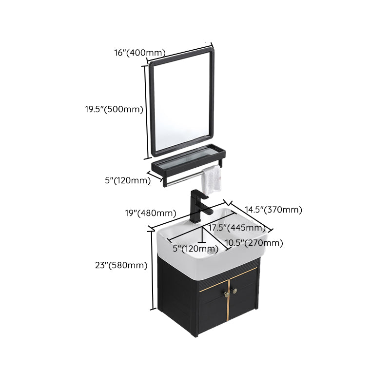 Modern Vanity Set Wall-mounted Ceramic Sink Black Faucet Vanity with Mirror