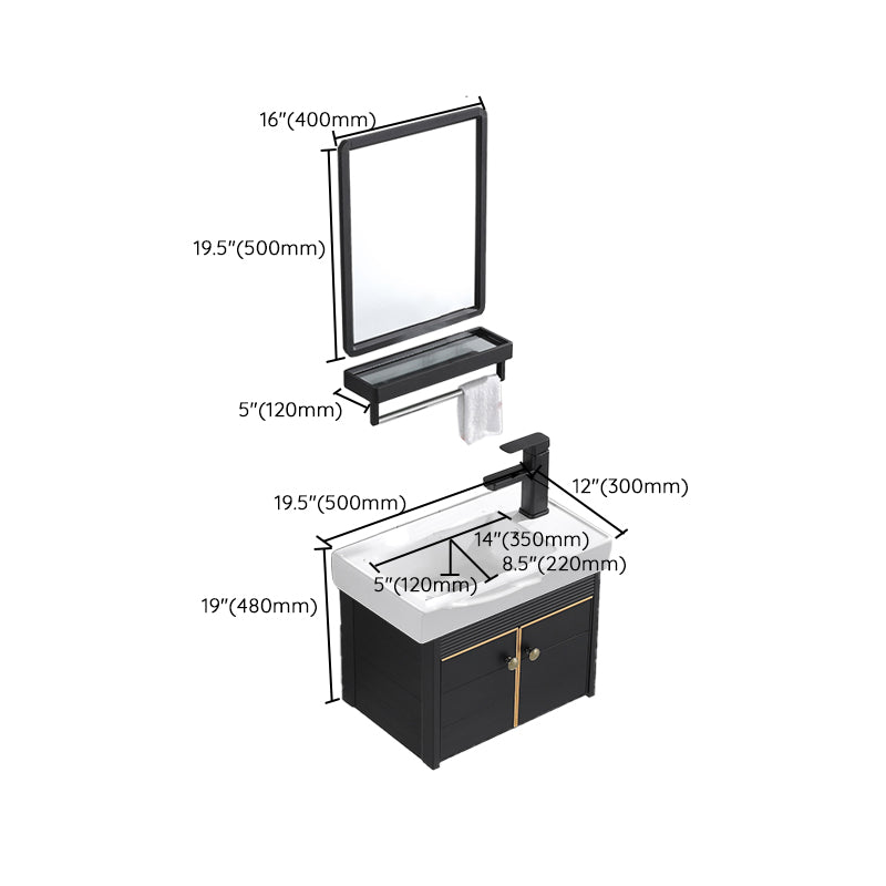 Modern Vanity Set Wall-mounted Ceramic Sink Black Faucet Vanity with Mirror