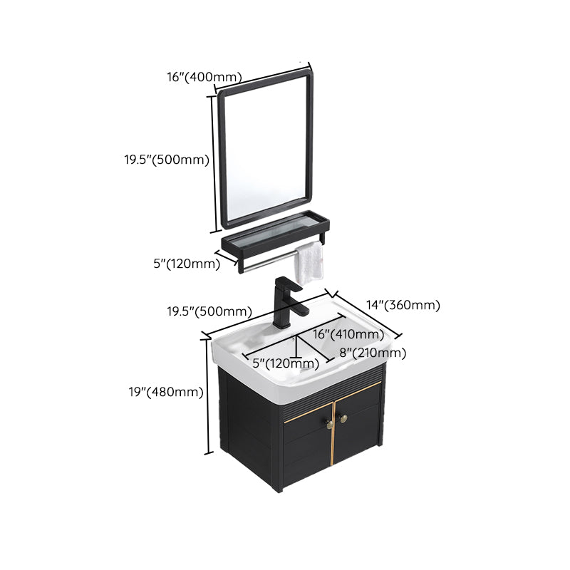 Modern Vanity Set Wall-mounted Ceramic Sink Black Faucet Vanity with Mirror