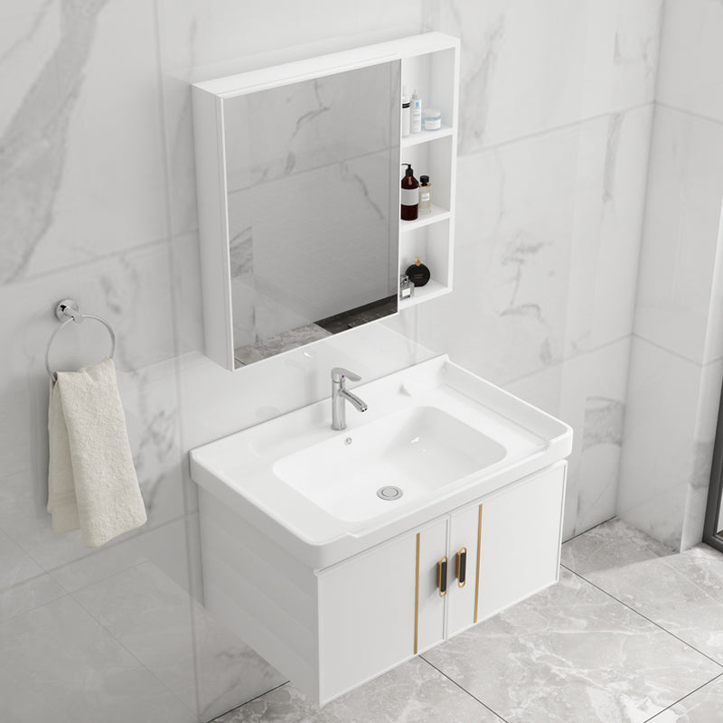 Modern Wall-mounted White Sink Ceramic Faucet Drawers Vanity Set with Mirror