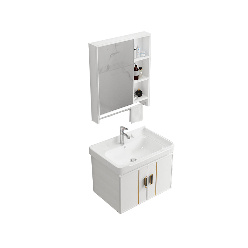 Modern Wall-mounted White Sink Ceramic Faucet Drawers Vanity Set with Mirror