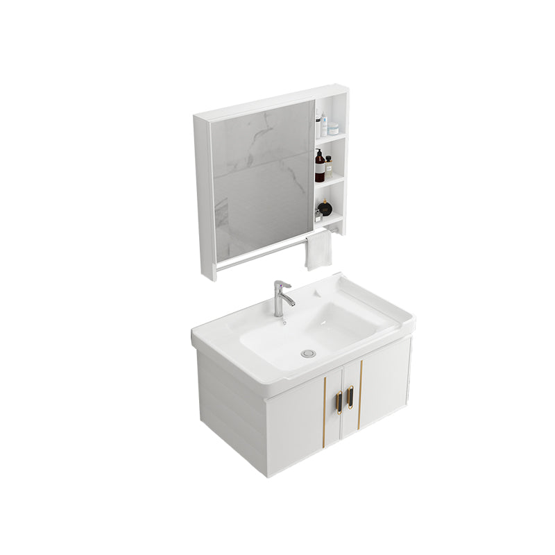 Modern Wall-mounted White Sink Ceramic Faucet Drawers Vanity Set with Mirror