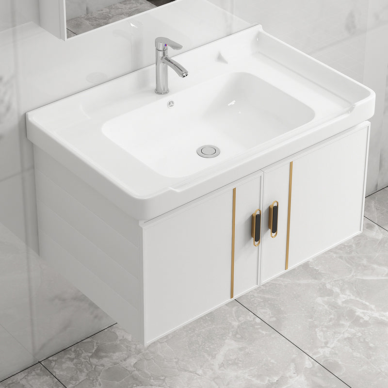 Modern Wall-mounted White Sink Ceramic Faucet Drawers Vanity Set with Mirror