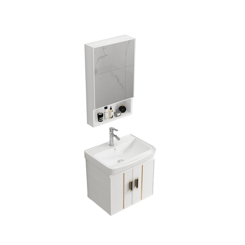 Modern Wall-mounted White Sink Ceramic Faucet Drawers Vanity Set with Mirror