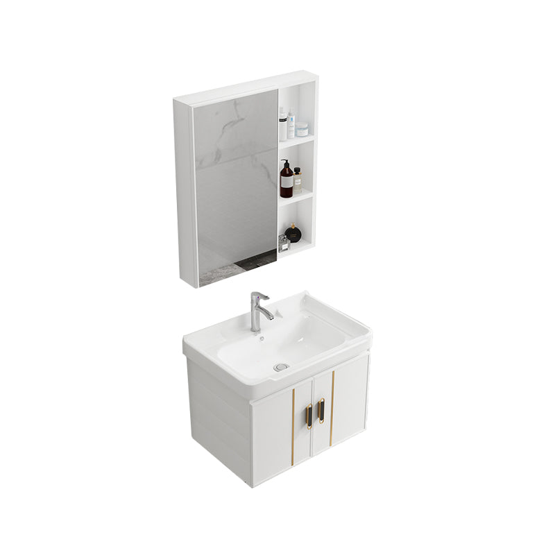 Modern Wall-mounted White Sink Ceramic Faucet Drawers Vanity Set with Mirror