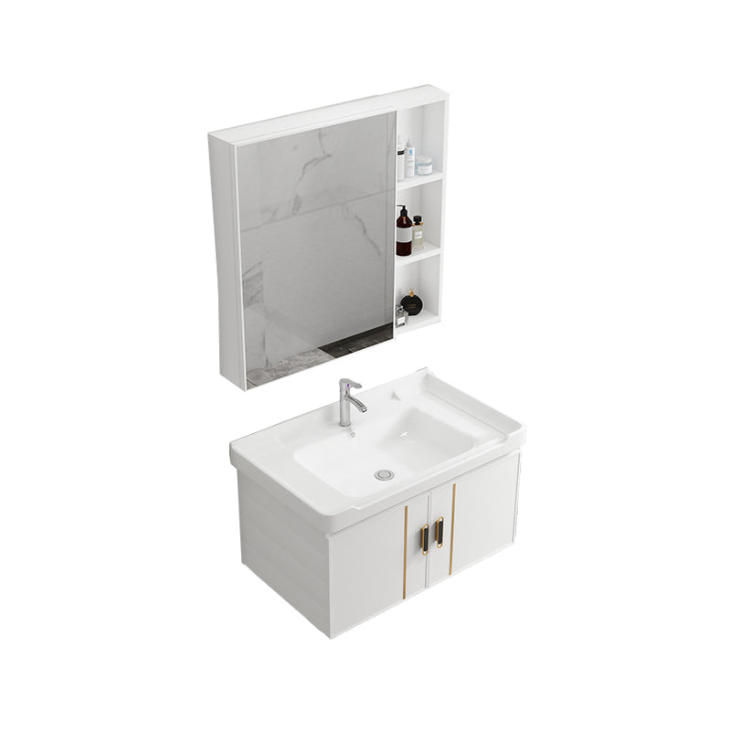 Modern Wall-mounted White Sink Ceramic Faucet Drawers Vanity Set with Mirror