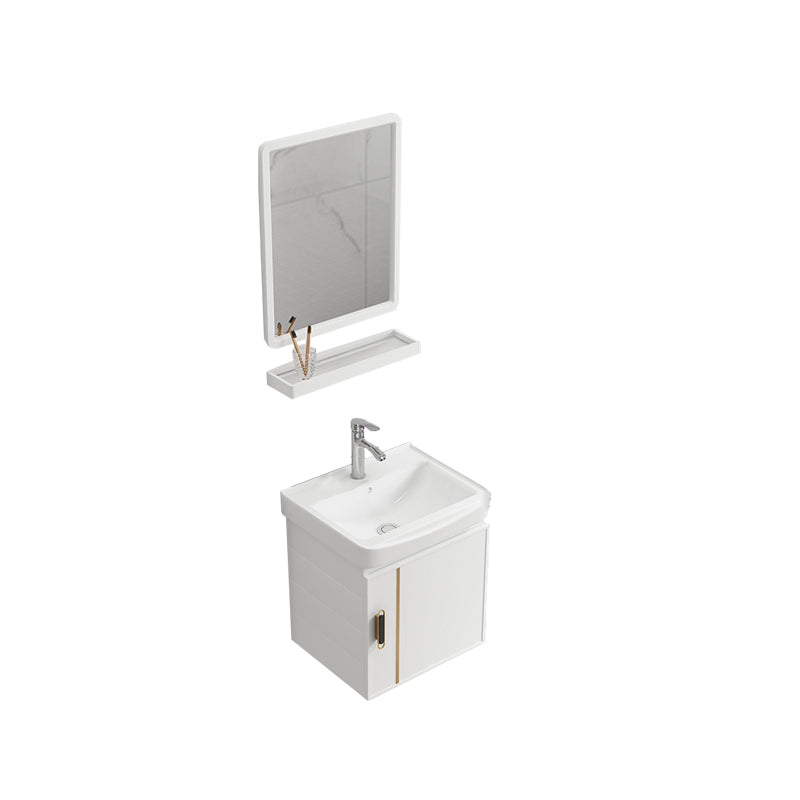 Modern Wall-mounted White Sink Ceramic Faucet Drawers Vanity Set with Mirror