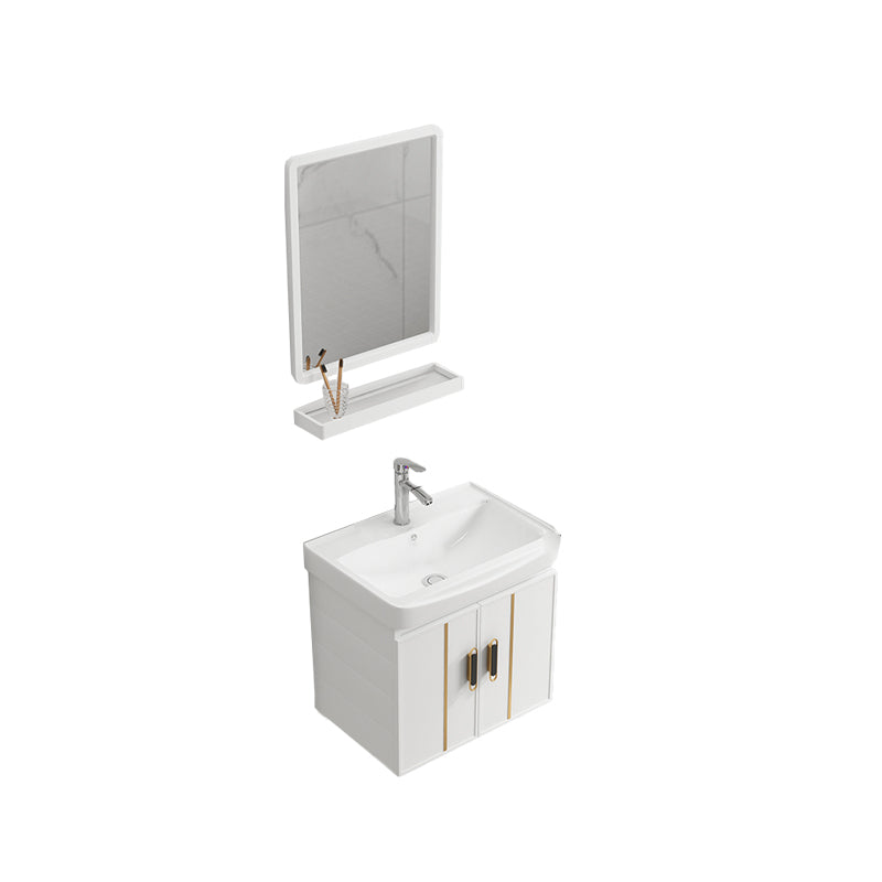 Modern Wall-mounted White Sink Ceramic Faucet Drawers Vanity Set with Mirror