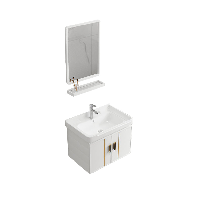 Modern Wall-mounted White Sink Ceramic Faucet Drawers Vanity Set with Mirror