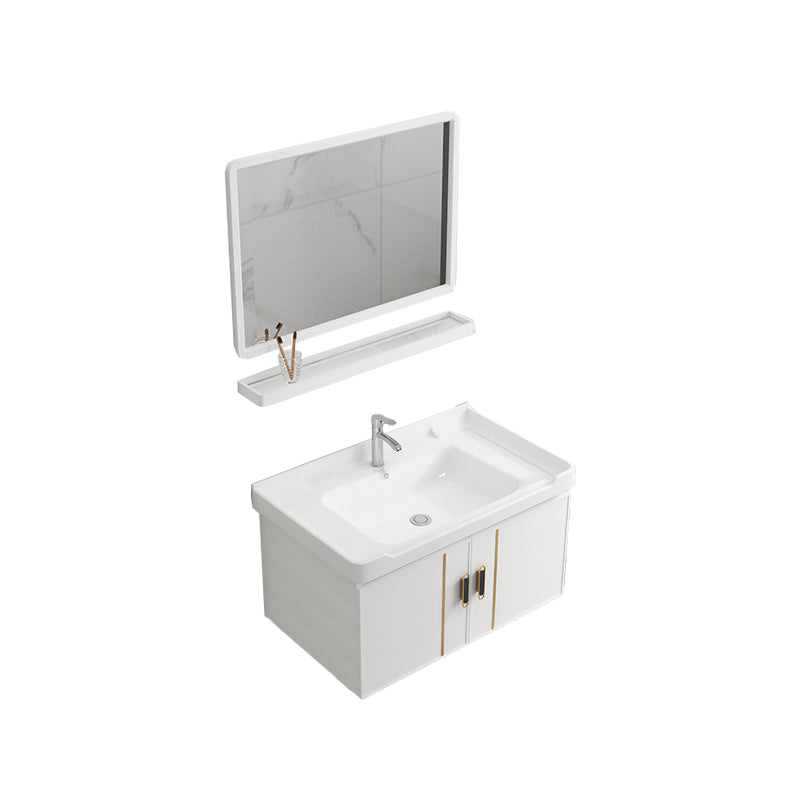 Modern Wall-mounted White Sink Ceramic Faucet Drawers Vanity Set with Mirror