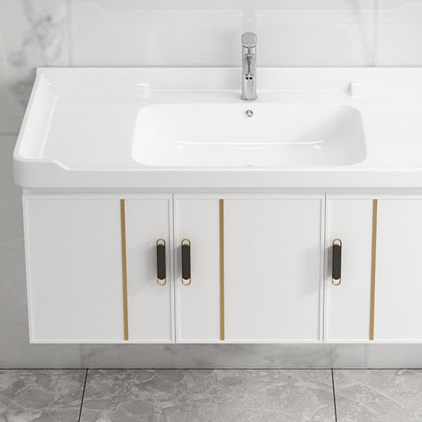 Modern Wall-mounted White Sink Ceramic Faucet Drawers Vanity Set with Mirror