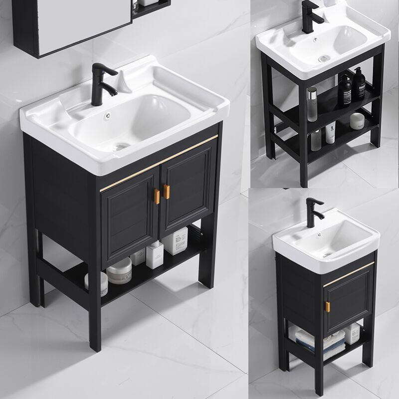 Shelving Included Vanity Metal Frame Rectangle Single Sink Freestanding Bathroom Vanity