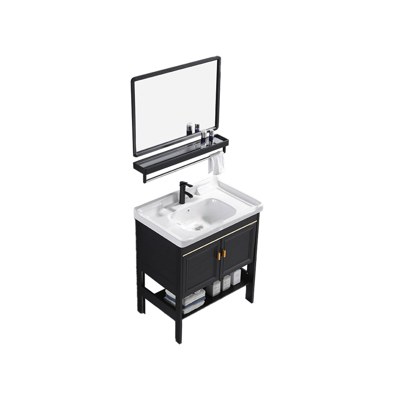 Shelving Included Vanity Metal Frame Rectangle Single Sink Freestanding Bathroom Vanity