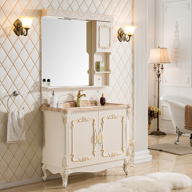 Mirror Vanity White 2 Doors Freestanding PVC Frame Oval Single Sink Bathroom Vanity