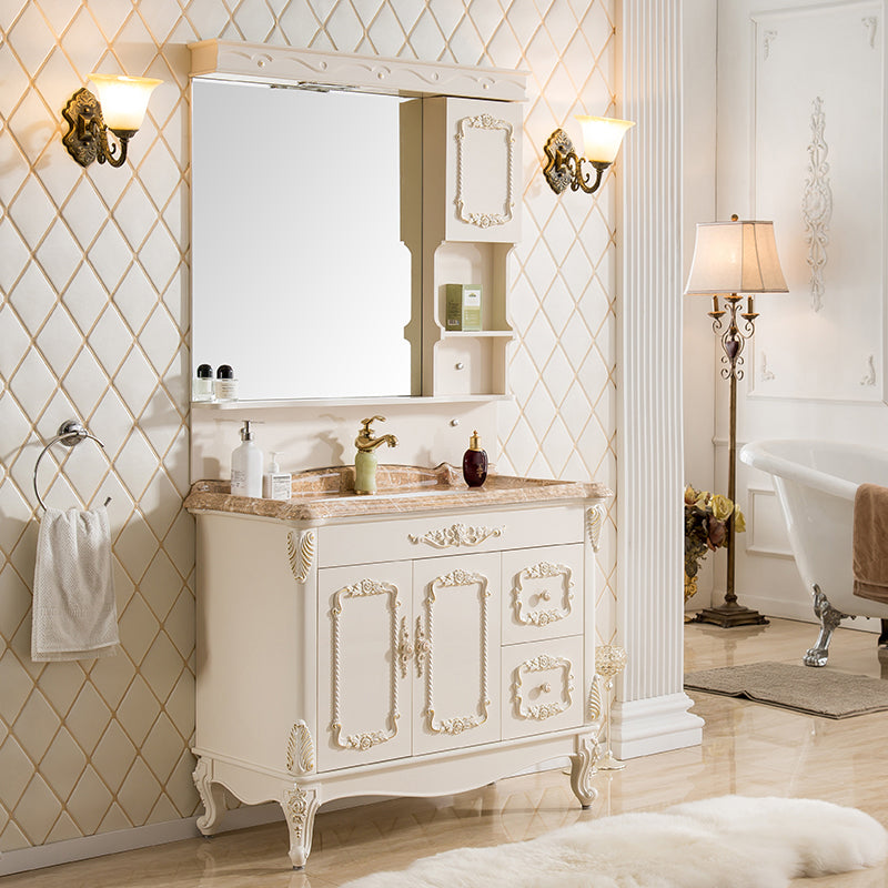 Mirror Vanity White 2 Doors Freestanding PVC Frame Oval Single Sink Bathroom Vanity