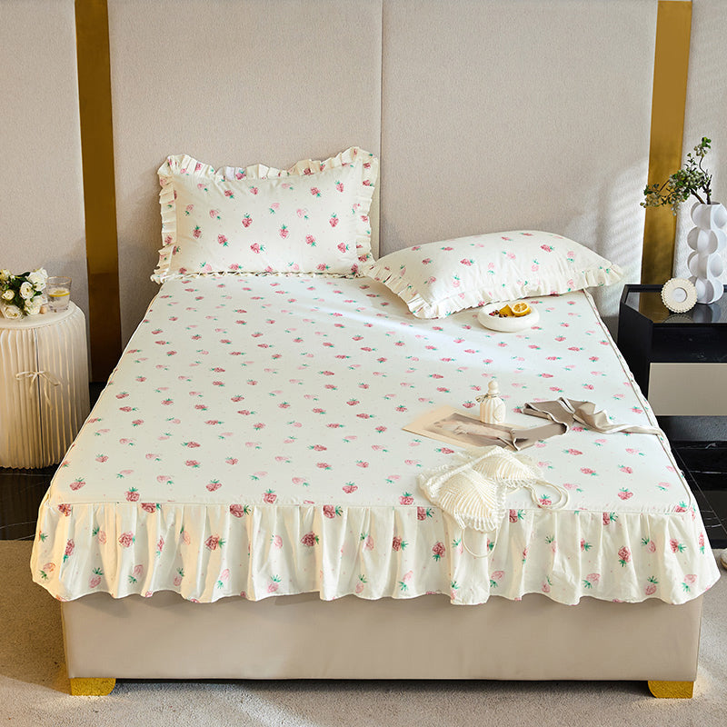 Modern Bed Sheet Set Spring Cotton Floral Print Fitted Sheet