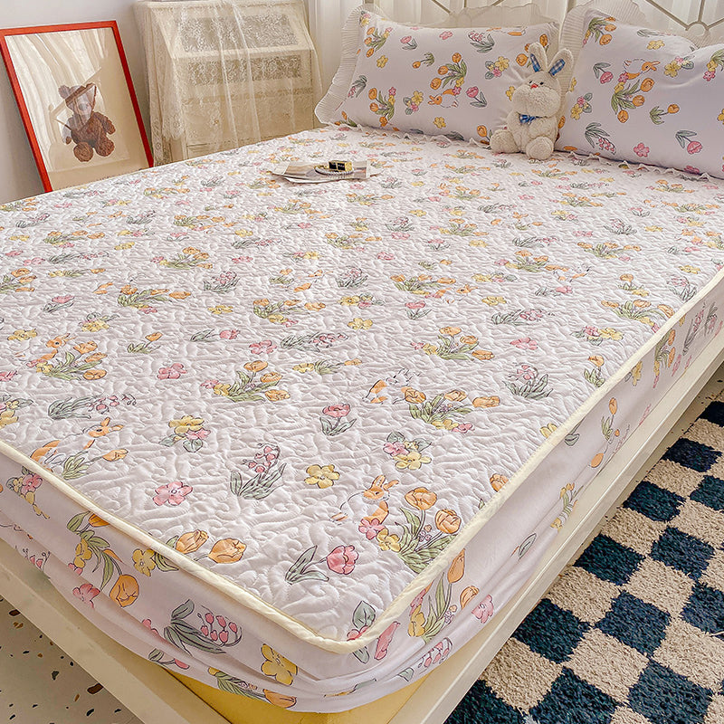 Floral Print Fitted Sheet Modern Cotton Super Soft Bed Sheet Set