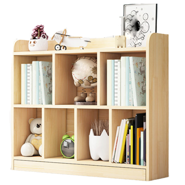 Contemporary Closed Back Book Shelf Wood Cubby Storage Bookcase in Pine