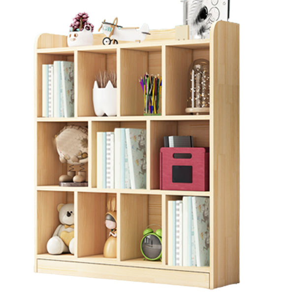 Contemporary Closed Back Book Shelf Wood Cubby Storage Bookcase in Pine