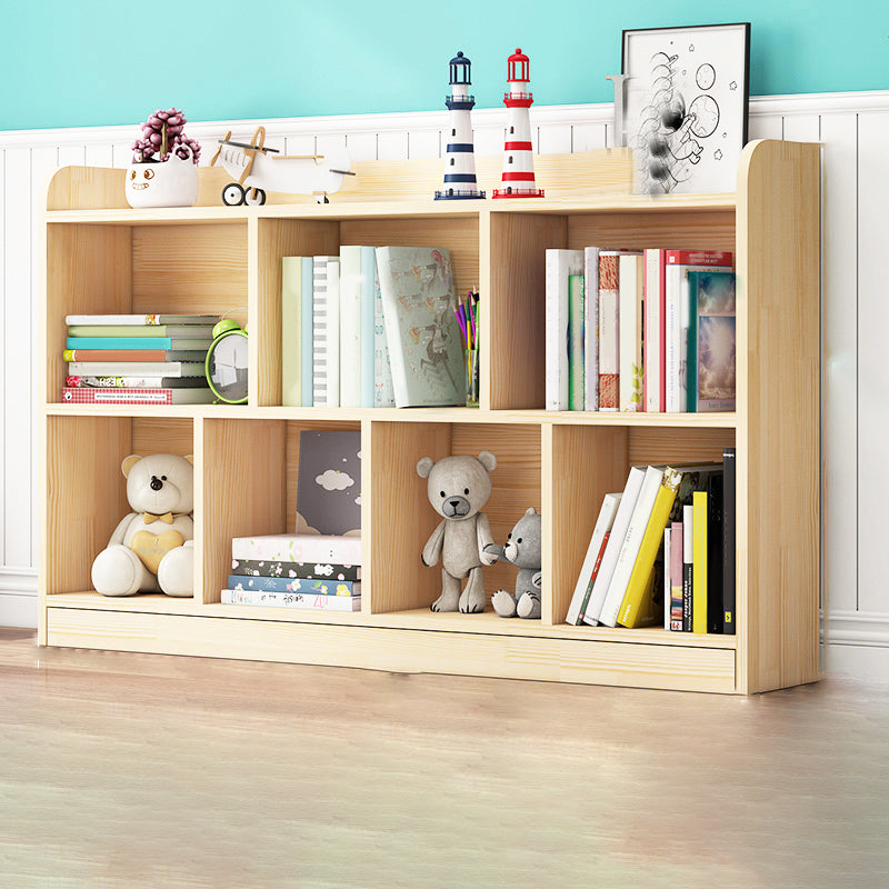 Contemporary Closed Back Book Shelf Wood Cubby Storage Bookcase in Pine