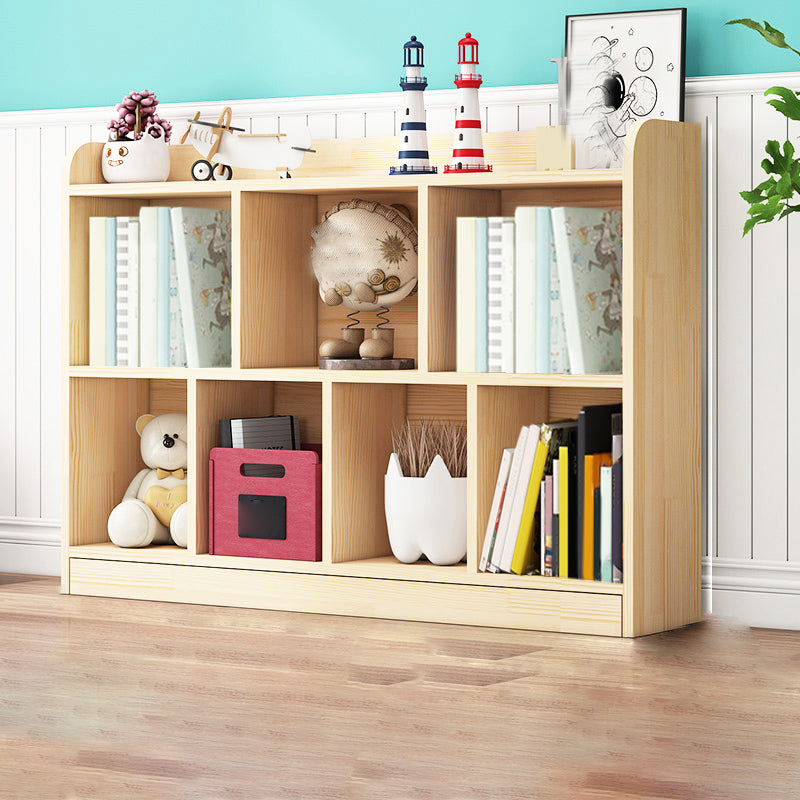 Contemporary Closed Back Book Shelf Wood Cubby Storage Bookcase in Pine