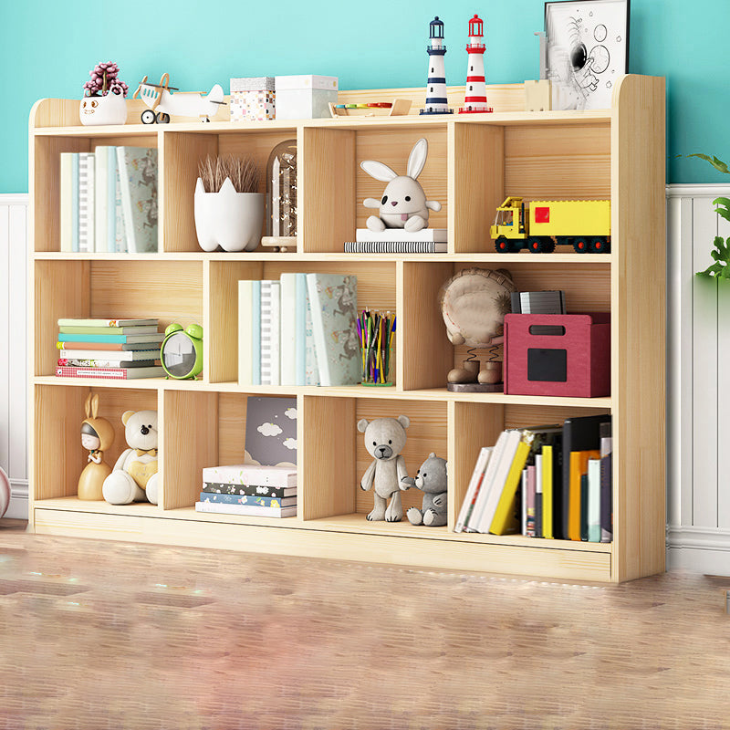 Contemporary Closed Back Book Shelf Wood Cubby Storage Bookcase in Pine