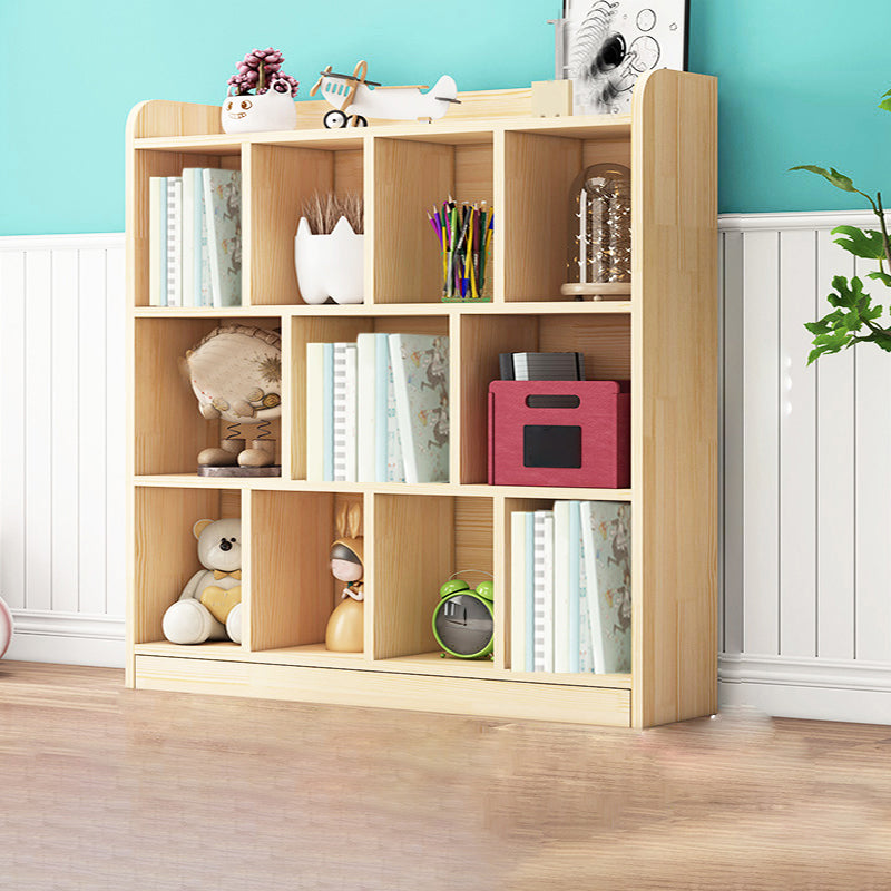 Contemporary Closed Back Book Shelf Wood Cubby Storage Bookcase in Pine