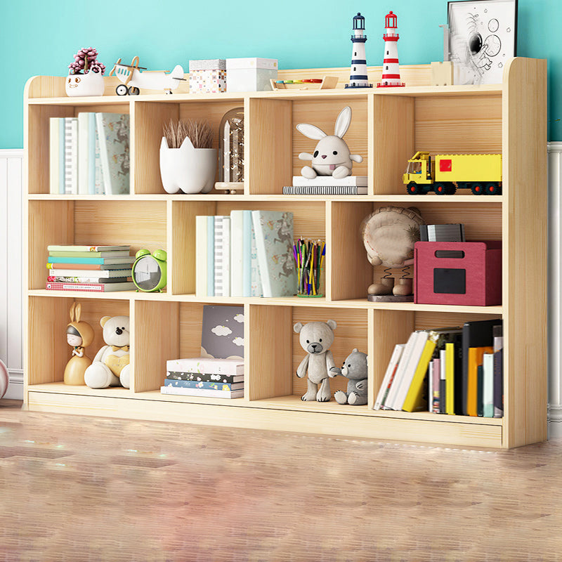 Contemporary Closed Back Book Shelf Wood Cubby Storage Bookcase in Pine