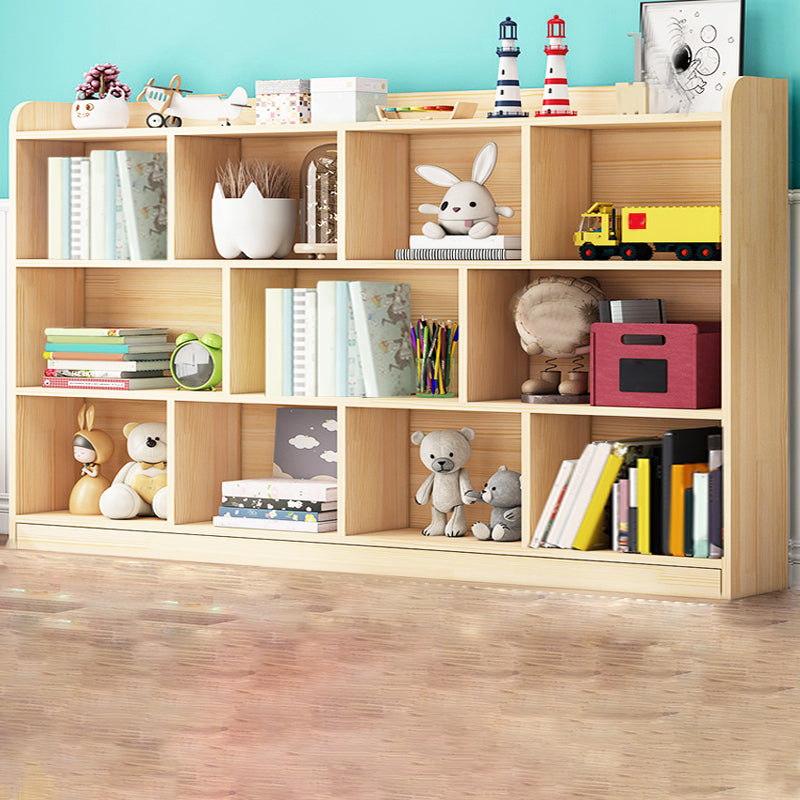 Contemporary Closed Back Book Shelf Wood Cubby Storage Bookcase in Pine