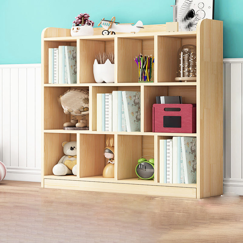 Contemporary Closed Back Book Shelf Wood Cubby Storage Bookcase in Pine