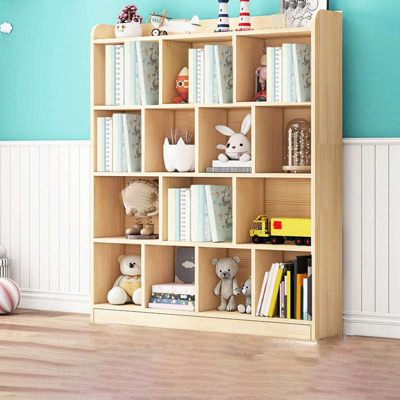 Contemporary Closed Back Book Shelf Wood Cubby Storage Bookcase in Pine