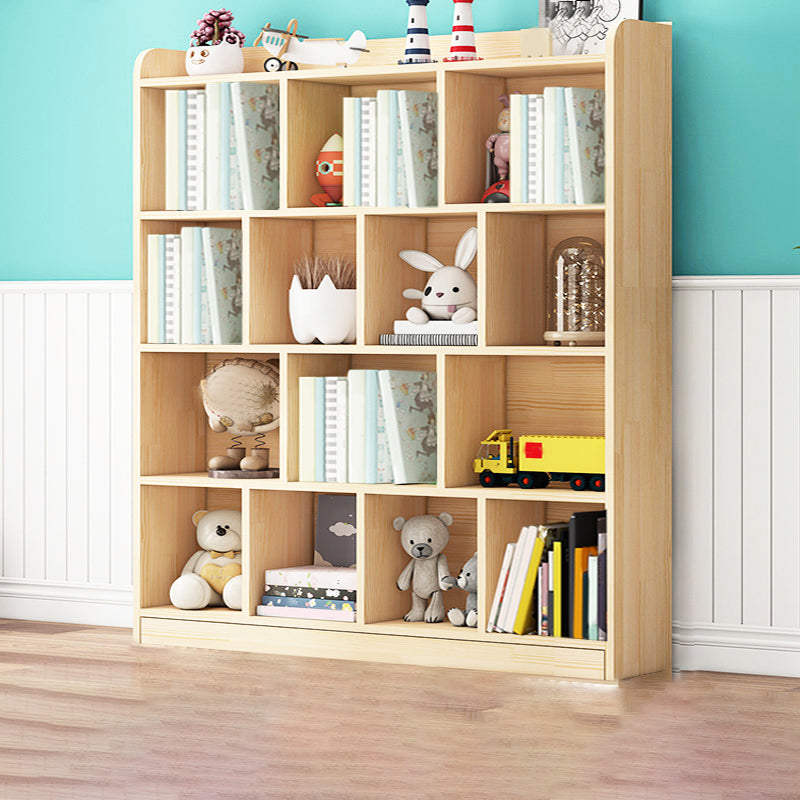 Contemporary Closed Back Book Shelf Wood Cubby Storage Bookcase in Pine