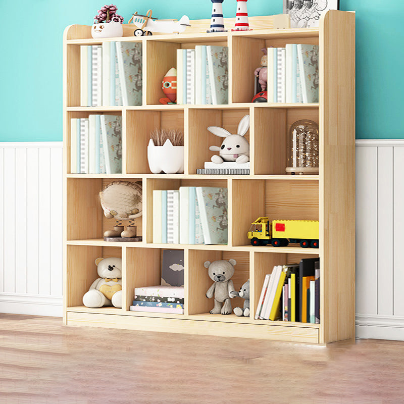 Contemporary Closed Back Book Shelf Wood Cubby Storage Bookcase in Pine