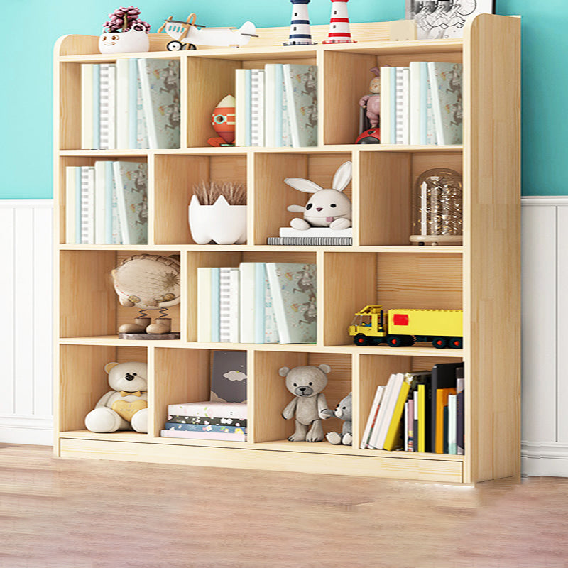 Contemporary Closed Back Book Shelf Wood Cubby Storage Bookcase in Pine