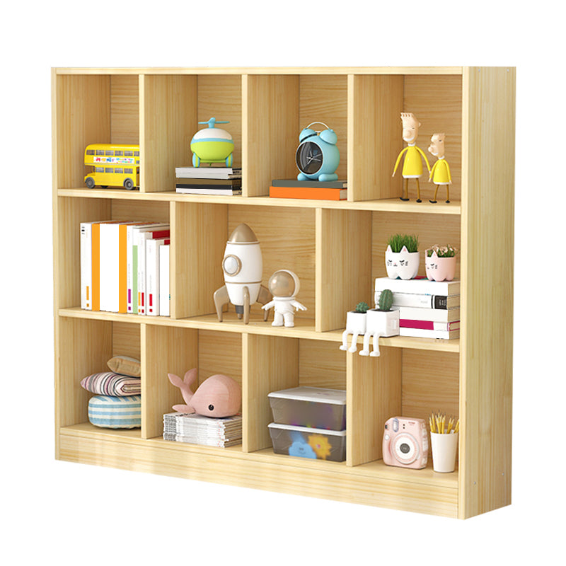 Scandinavian Book Shelf Pine Cubby Storage Bookcase in Closed Back