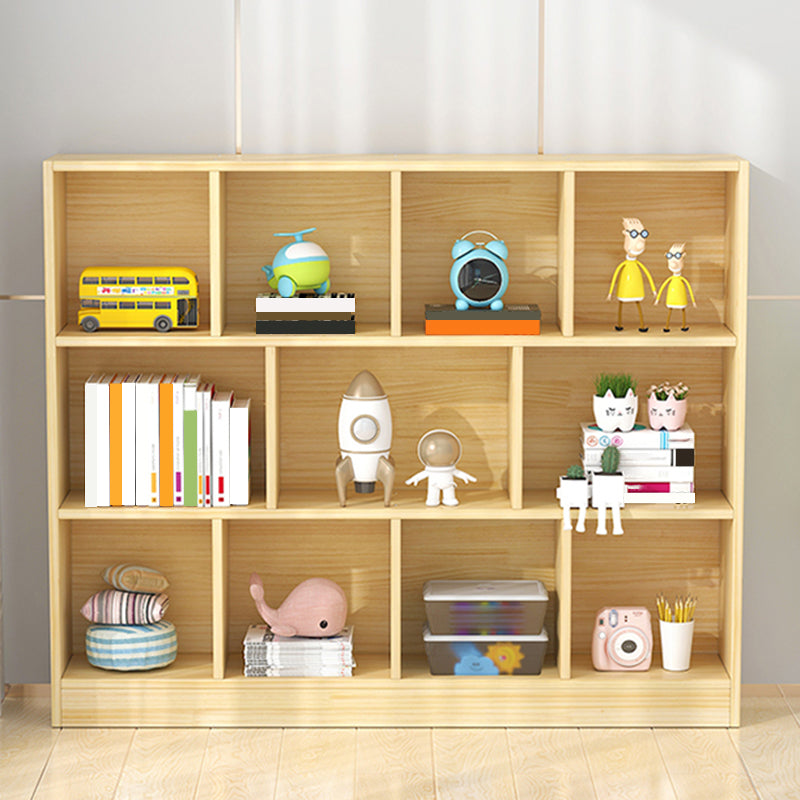 Scandinavian Book Shelf Pine Cubby Storage Bookcase in Closed Back