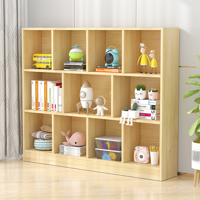 Scandinavian Book Shelf Pine Cubby Storage Bookcase in Closed Back