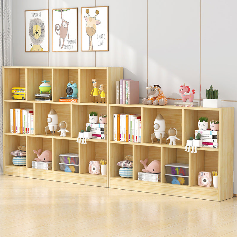 Scandinavian Book Shelf Pine Cubby Storage Bookcase in Closed Back